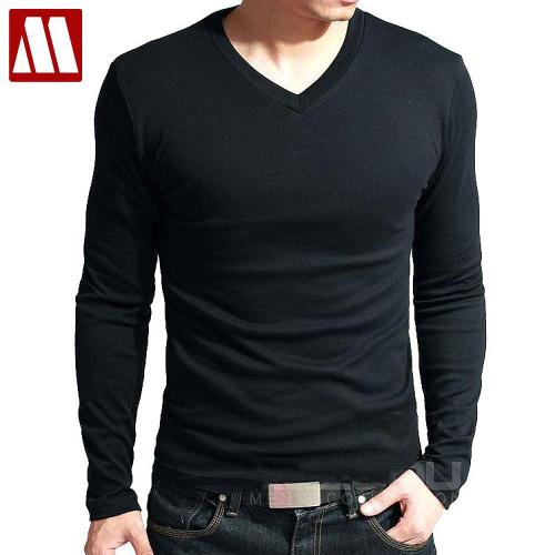 Hot Sale New spring high-elastic cotton t-shirts men's long sleeve v neck tight t shirt free CHINA POST shipping Asia S-XXXXXL