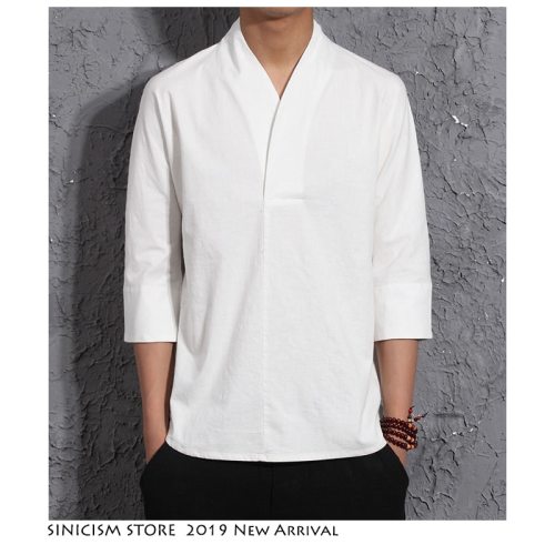 Sinicism Store Men Harajuku Cotton Linen Tshirt 2019 Mens Summer Solid Streetwear Fashions White Tshirts Male Summer T-shirts