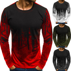 camiseta t-shirt men Men Gradient Color Long-Sleeve Beefy Muscle Basic Solid Blouse Tee Shirt Top Casual t-shirt men Cotton 2019