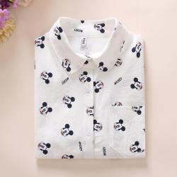 2017 Spring New Women Long Sleeve High Quality Cotton Shirt Cartoon Dog Print Casual Blouse Shirts Slim White Tops Blusas