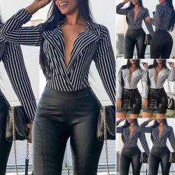 2018 New Style Fashion Women Ladies Summer Deep V-neck  Long Sleeve Loose Casual Casual Blouse Shirt Tops