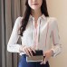 2018 New autumn  women shirts striped chiffon  long sleeved woman top   V- neck OL STYLE western style slim fit blusa 0973 30