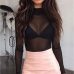 2018 Summer Fashion Women Blouse Sexy Women's Net Long Sleeve See Through Pure Top Semi Transparent Blouse