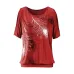 2018 Summer Women Feather Printing Blouses O- neck Strapless Shirts Off Shoulder Short-sleeved Tops Tee Loose Type Plus Size