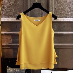 2019 Fashion Brand Women's blouse Summer sleeveless Chiffon shirt Solid  V-neck Casual blouse Plus Size 5XL Loose Female Top