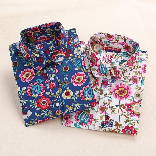 2019 Floral Women Blouses Long Sleeve Shirt Cotton Women Shirts Cherry Casual Ladies Tops Animal Print Blouse Plus Size 5XL