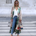 2019 New Vintage Pareo Retro Floral Print Green Long Kimono Jacket Long Sleeve Cardigan Maxi Shawl Summer Tops Belted Beachwear