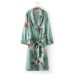 2019 New Vintage Pareo Retro Floral Print Green Long Kimono Jacket Long Sleeve Cardigan Maxi Shawl Summer Tops Belted Beachwear