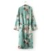 2019 New Vintage Pareo Retro Floral Print Green Long Kimono Jacket Long Sleeve Cardigan Maxi Shawl Summer Tops Belted Beachwear