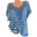 2019 Summer New Women Short Sleeve Solid Color Shirt Fashion Openwork Lace Crochet Shirt Street Casual 5 Color  Shirt Size S-5XL