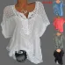 2019 Summer New Women Short Sleeve Solid Color Shirt Fashion Openwork Lace Crochet Shirt Street Casual 5 Color  Shirt Size S-5XL