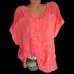 2019 Summer New Women Short Sleeve Solid Color Shirt Fashion Openwork Lace Crochet Shirt Street Casual 5 Color  Shirt Size S-5XL