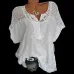 2019 Summer New Women Short Sleeve Solid Color Shirt Fashion Openwork Lace Crochet Shirt Street Casual 5 Color  Shirt Size S-5XL