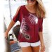 2019 Summer Women Blouses Casual Short Sleeve Tops Tees Sexy Off Shoulder O-neck Feather Print Blouse Shirt Plus Size 5XL Blusas