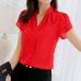 2019 Summer Women Chiffon Blouse Short Sleeve Red Ladies Office Ladies Shirts Plus Size Work Top Plus Size Casul Female Clothing