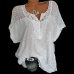 4XL Women's Lace Blouses Sexy V Neck Short Sleeve Embroidered Batwing Loose Shirt Summer White Tops Sweet Plus Size 5XL Shirts