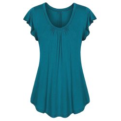 7 Colors Plus Size S-6XL Women Solid Row Pleats Ruffled Ruched O-Neck Short Sleeve Irregular Shirt Tops Camisa Feminina