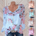 Autumn Spring Blouses Women Plus Size 5XL Tops Sweet Long Sleeve Blouse Vintage Printed Shirts Sexy V Neck Button Chiffon Shirt