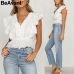 BeAvant Elegant ruffle white blouse women summer V neck embroidery lace cotton blouse shirt Vintage ladies tops shirt blusas