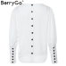 BerryGo Puff sleeve women blouse shirt Button white v neck tops spring 2019 Elegant office lady streetwear blusas women shirts