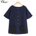 Celmia Oversized Vintage Cotton Tops Women Blouses 2019 Summer Short Sleeve Buttons Casual Shirts Pockets Loose Blusas Femininas