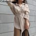 Colorfaith Women Long Blouses 2018 Autumn SpringCasual Buttons Ladies Elegant Lace-up Fitted Waist Retro Tops shirt BL3039