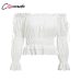 Conmoto Vintage White Embroidery Women Crop Tops and Blouse 2019 NEW Off Shoulder Slash Neck Blouse Girl Lantern Sleeve Shirt