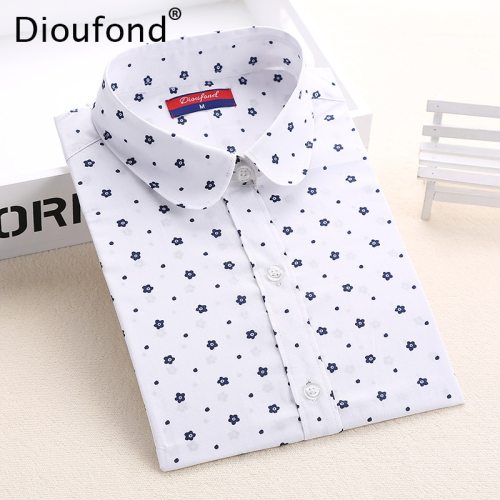 Dioufond Floral Women Blouses Polka Dot  Blouse Long Sleeve Shirt Women Cotton Camisas Femininas Blusa Feminina Ladies Tops