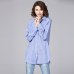 [EAM] 2019 Spring Lapel Fashion New Long Sleeves Solid Color Blue Striped Long Paragraph Loose Women Shirt Tide G01605