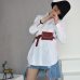 [EAM] 2019 Spring Lapel Fashion New Long Sleeves Solid Color Blue Striped Long Paragraph Loose Women Shirt Tide G01605