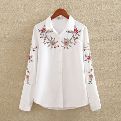 Embroidery White Cotton Shirt 2019 Autumn New Fashion Women Blouse Long Sleeve Casual Tops Loose Shirt Blusas Feminina plus size