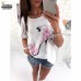 FEITONG 2017 Women Short Sleeve High Heels Printed Tops Beach Casual Loose Blouse Top  Shirt