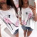 FEITONG 2017 Women Short Sleeve High Heels Printed Tops Beach Casual Loose Blouse Top  Shirt