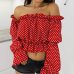 Fanbty 2019 Candy Color Off Shoulder Crop Tops women Summer dot print lantern sleeve shirts Lady Sexy Slash neck beach blouse