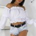 Fanbty 2019 Candy Color Off Shoulder Crop Tops women Summer dot print lantern sleeve shirts Lady Sexy Slash neck beach blouse