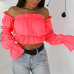 Fanbty 2019 Candy Color Off Shoulder Crop Tops women Summer dot print lantern sleeve shirts Lady Sexy Slash neck beach blouse