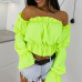 Fanbty 2019 Candy Color Off Shoulder Crop Tops women Summer dot print lantern sleeve shirts Lady Sexy Slash neck beach blouse