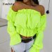 Fanbty 2019 Candy Color Off Shoulder Crop Tops women Summer dot print lantern sleeve shirts Lady Sexy Slash neck beach blouse