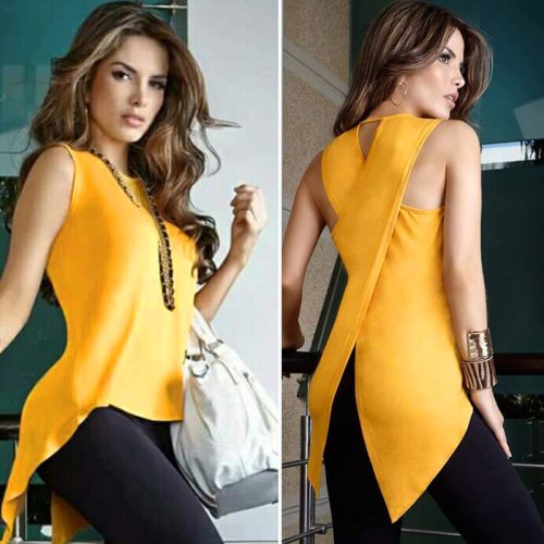 Fashion Woman Blouses 2019 Cross Irregular Blouses Woman 2019 Female Shirt Womens Tops and Blouses Women Elegant Sleeveless Top