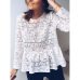 Fashion Women Boho Beach Holiday Summer Loose Casual Chiffon Lace Ruffled Embroider White Tops Femme Ladies Mesh Blouse