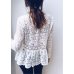 Fashion Women Boho Beach Holiday Summer Loose Casual Chiffon Lace Ruffled Embroider White Tops Femme Ladies Mesh Blouse