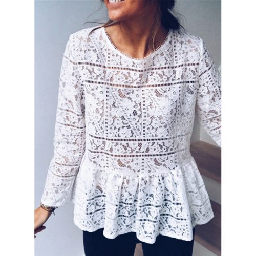 Fashion Women Boho Beach Holiday Summer Loose Casual Chiffon Lace Ruffled Embroider White Tops Femme Ladies Mesh Blouse