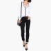 Fashion Womens Casual White V Neck Long Sleeve Black Side Chiffon Blouse Shirt Work Wear Women Tops