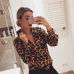 Fashion Womens Leopard Print Long Sleeve Tops and Blouses Loose OL Shirts V-Neck Party blusas femininas elegante chemise femme