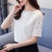 Fashion lace women blouses shirt summer short sleeve women tops hollow Lace blouse women shirt Female Blusas femininas 0361 40