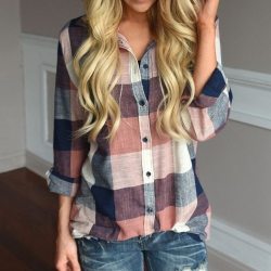 Fashion womens tops and blouses Female Casual Matching Color Long Sleeve Button Loose Plaid Shirt Top blusas mujer de moda 2019