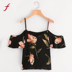 Feitong Summer blusa feminina Women Blouses Sexy Cold Shoulder Floral Print Short Blouse Crop Tops blusas mujer de moda 2019 New