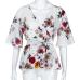 Feitong Women's Blouse Plus Size Sexy V Neck Floral Print Flare Sleeve Belted Surplice Peplum Tops And Blouse blusas feminina