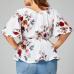 Feitong Women's Blouse Plus Size Sexy V Neck Floral Print Flare Sleeve Belted Surplice Peplum Tops And Blouse blusas feminina