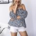 Glamaker Sexy plaid off shoulder blouse shirt women striped backless Slim elegant beach blouse shirt blusas women tops summer